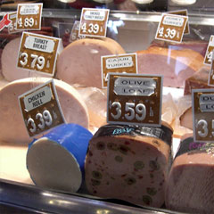 Lunchmeat display case at Walker's Meats