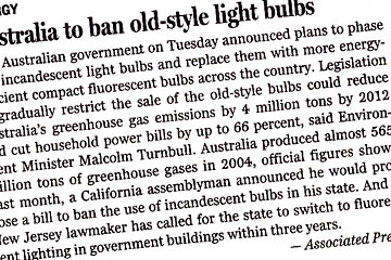 Article about Australian law banning incandescent bulbs