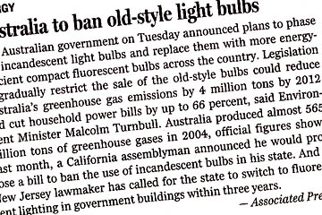 Article about Australian law banning incandescent bulbs