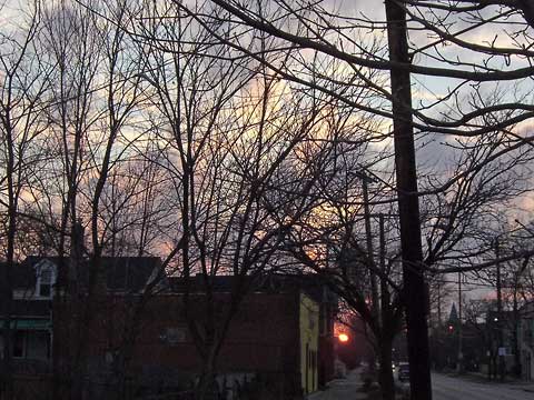 Sun setting at the end of Franklin Avenue.