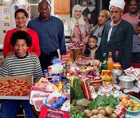 Side-by-side photo of American and Egyptian families