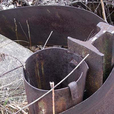 Fence column, piece of train track