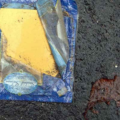 Bright yellow and blue food  package, leaf