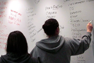 People writing on whiteboard