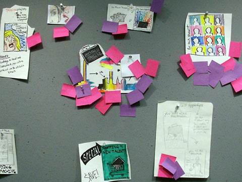 Sketches and Post-Its on board