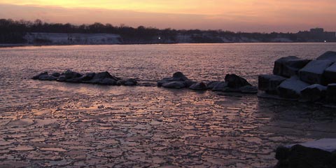 Ice patches on Lake Erie near shore