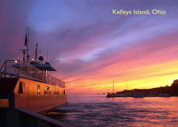 Kelleys Island ferry at sunset