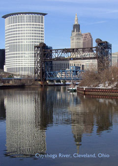 Cleveland skyline, Cuyahoga River