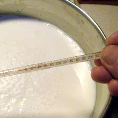 MIlk on stove, thermometer shows 80 degrees