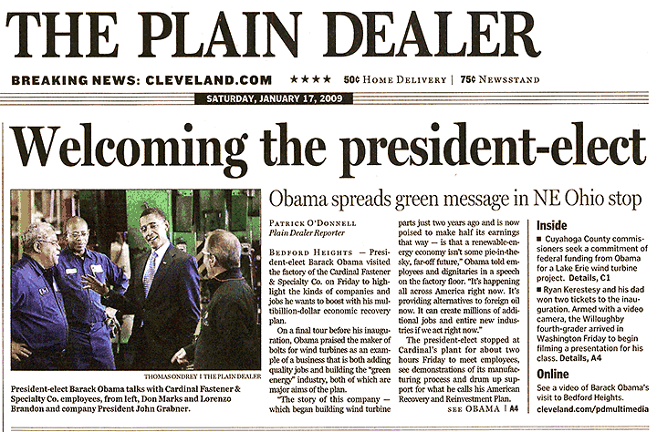 Plain Dealer article about Obama visit to Cleveland factory
