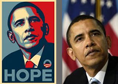 Shepard Fairey's HOPE poster and the photo it was based on