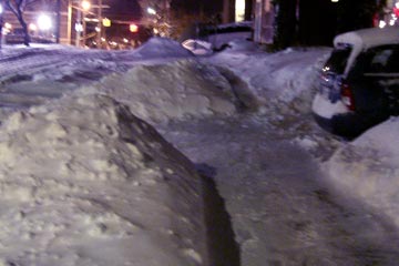 View up 32nd St. showing shoveled and unshoveled sidewalks
