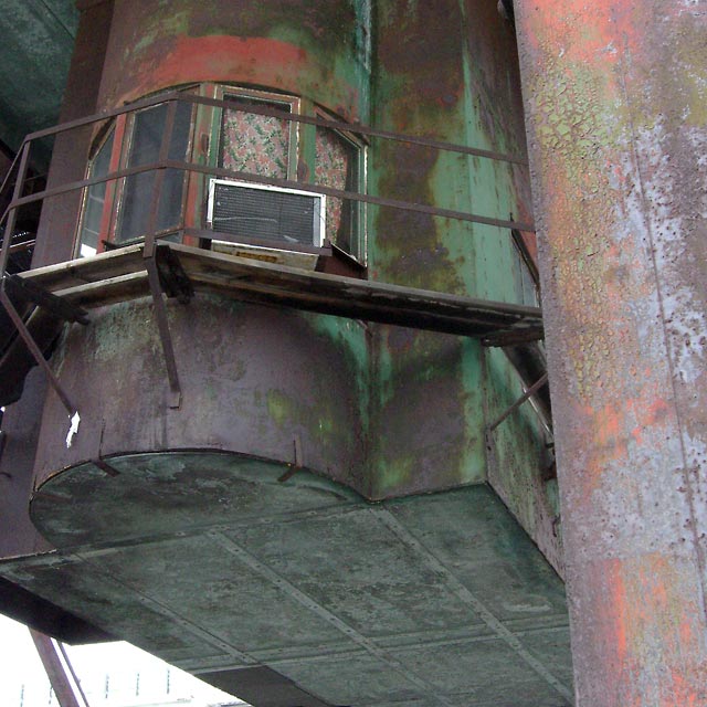 Looking up at bridge tender's cabin on Columbus Rd. lift bridge