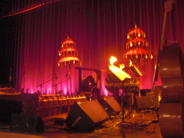 Instruments on stage for Gamelan Galak Tika before concert
