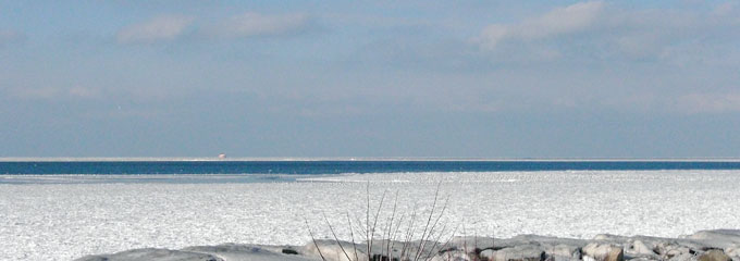 Looking North over partly frozen Lake Erie, from Edgewater Park