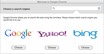 Search engine options: Yahoo, Google, Bing