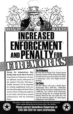 Flyer saying increased enforcement and penalties for fireworks