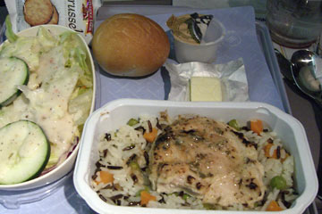 Tray of food on airplane