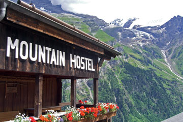 Porch of the Mountain Hostel looking toward mountains