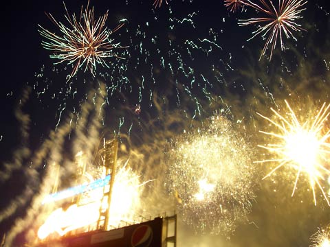 Fireworks over scoreboard at Progressive Field, Cleveland, Ohio