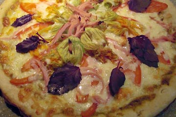 Pizza with squash blossoms