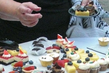 Many small dessert items on table