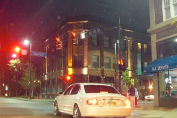 Nighttime view of West 65th and Detroit Ave., Cleveland