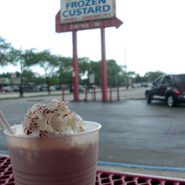 Mocha shake on table outside East Coast Custard