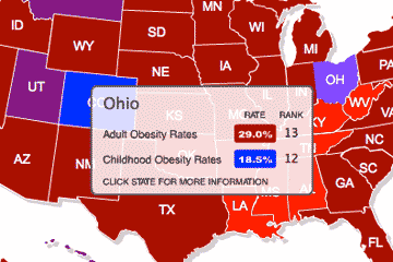 Map of U.S. obesity rates, centered on Ohio