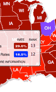 Map of Midwest showing Ohio