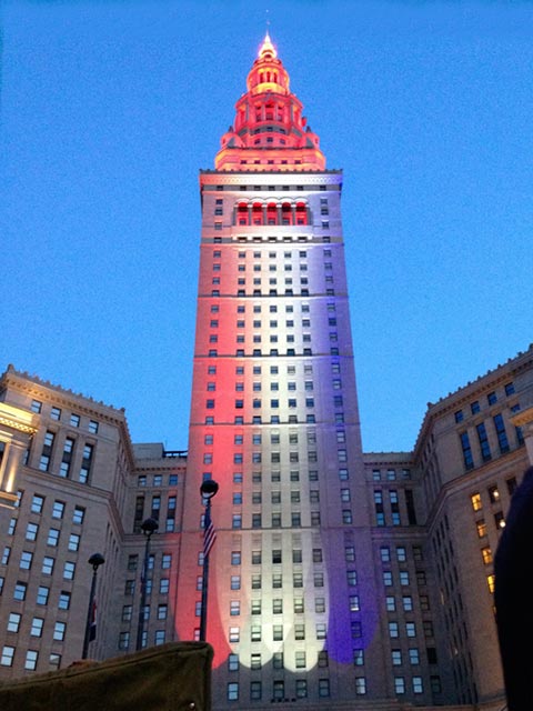 Terminal tower with colored lights