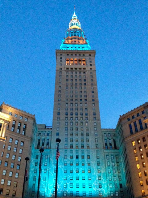 Terminal tower with colored lights