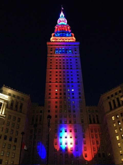 Terminal tower with colored lights