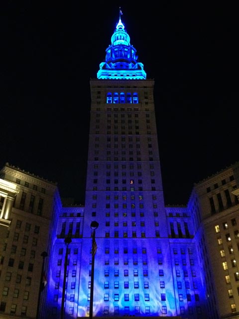 Terminal tower with colored lights