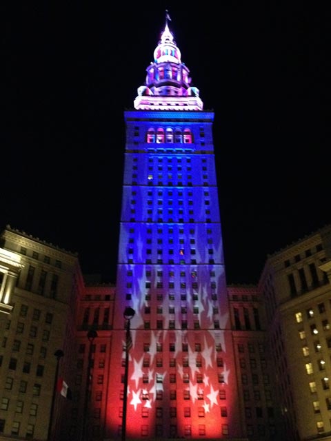 Terminal tower with colored lights