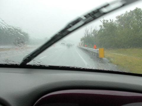 Rain on car windshield