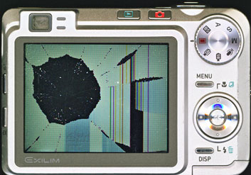 Camera back, showing an abstract image on the LCD screen