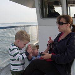 Sharon and kids on KI ferry
