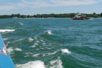 Passing the outbound ferry to Kelleys Island