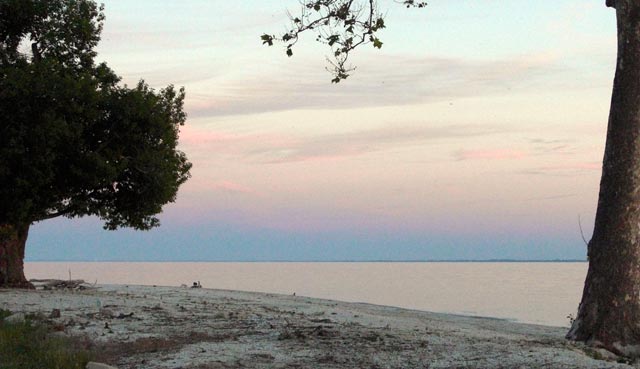 Pink sky and water, Lake Erie