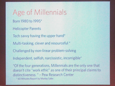 Projected slide with description of Millennial generation