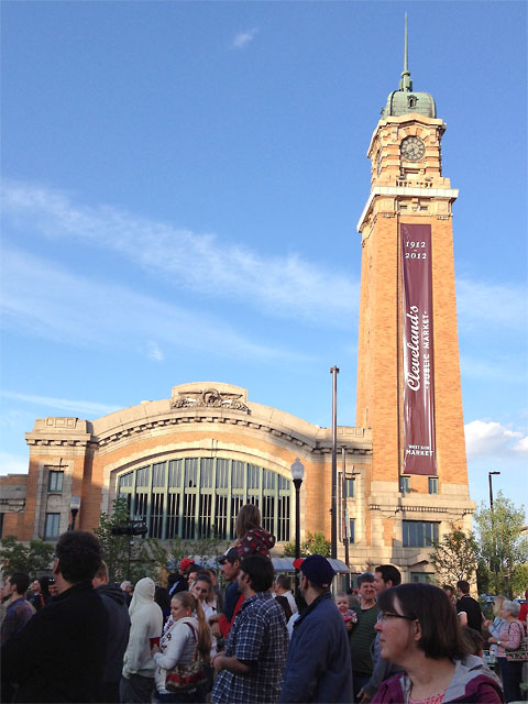 West Side Market clocktower with banner