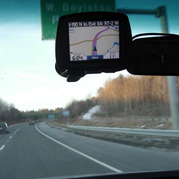 GPS navigation system mounted on windshield