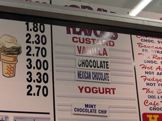 East Coast Custard menu showing Mexican Chocolate