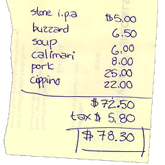 Hand-written receipt from Flying Fig