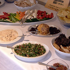 Selection of MIddle Eastern food on table.