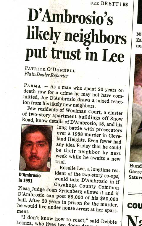 Newspaper article about convicted murder being set free