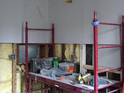 Corner of kitchen with drywall installed