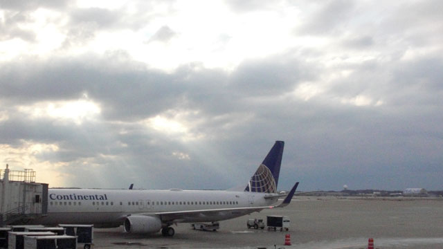 Cleveland airport with sun breaking through