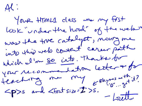Hand-written thank you note
